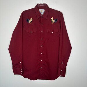 Rangers Legend Pearl Snap Shirt Size M Red Rooster Embroidered Western